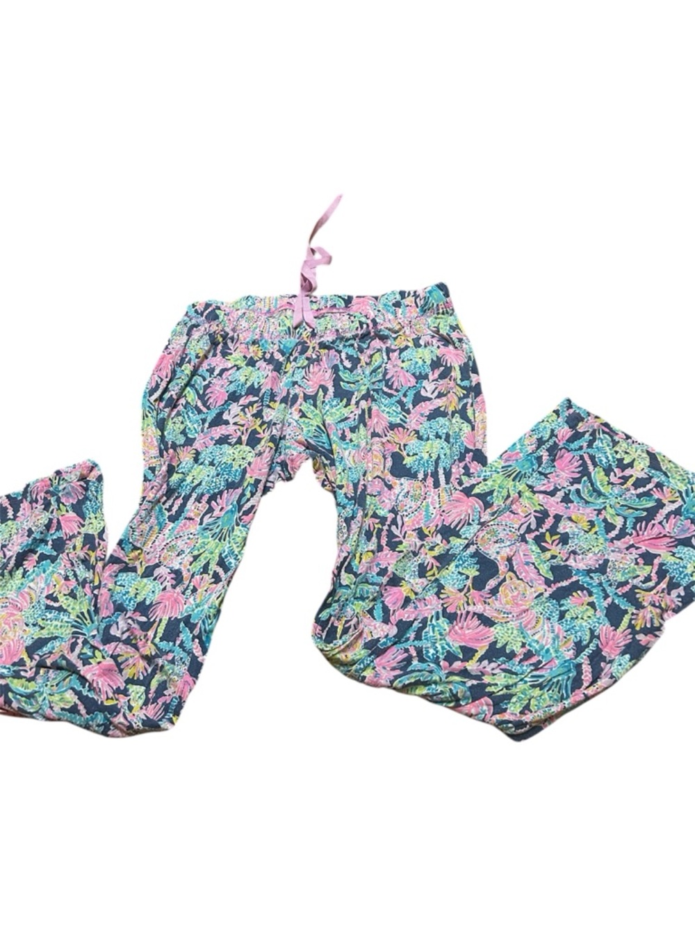 Lilly Pulitzer Colorful Floral Flared Pants - Navy, Pink, Green, Yellow - Picture 2 of 9